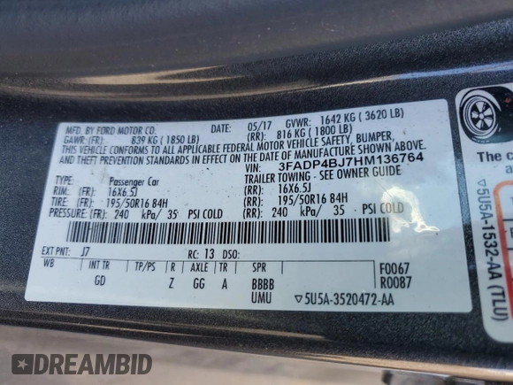 2017 Ford Fiesta SE with VIN 3FADP4BJ7HM136764, listed as a Copart auction lot 50699105 with 66,265 mi miles and Salvage Title. Bid and sale history available at carsss.com. Image 14.
