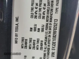 2024 Tesla Model 3 Long Range with VIN 5YJ3E1EB2RF825213, listed as a Copart auction lot 51909875 with 9,717 mi miles and Salvage Title. Bid and sale history available at DreamBid. Image 12.
