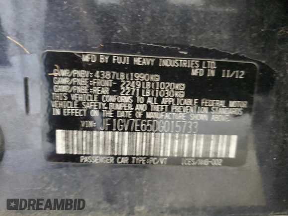 2013 Subaru WRX WRX z VIN JF1GV7E65DG015733, wystawiony jako Copart lot #57053835 z przebiegiem 135 290 mil mil oraz Czysty tytuł • Clean title. Historia ofert i sprzedaży dostępna na DreamBid. Obrazek 12.