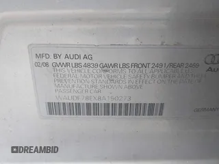 2008 Audi A4 2.0T с VIN WAUDF78EX8A150273, выставлен на аукционе IAAI как лот 42263838 с пробегом 205 859 миль миль и . История ставок и продаж доступна на DreamBid. Изображение 9.