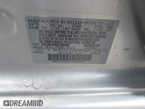 2016 Nissan Versa S z VIN 3N1CN7AP6GL868104, wystawiony jako IAAI lot #41820817 z przebiegiem 146 701 mil mil oraz . Historia ofert i sprzedaży dostępna na DreamBid. Obrazek 9.