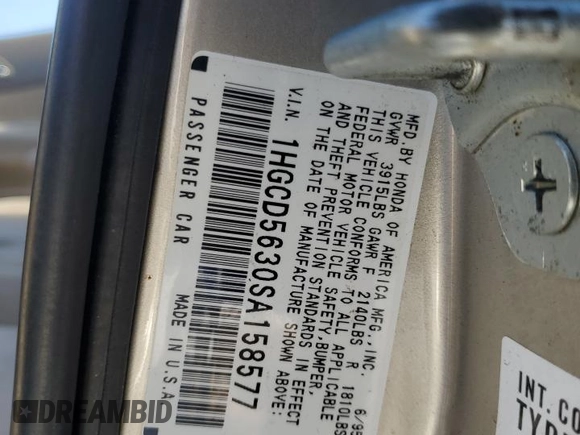 1995 Honda Accord LX with VIN 1HGCD5630SA158577, listed as a Copart auction lot 85679354 with 149,213 mi miles and Salvage Title. Bid and sale history available at carsss.com. Image 13.