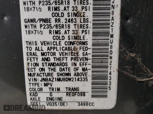 2013 Nissan Murano S with VIN JN8AZ1MU8DW214335, listed as a Copart auction lot 44398985 with 148,638 mi miles and Clean Title. Bid and sale history available at carsss.com. Image 13.