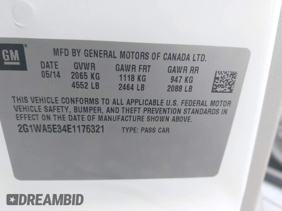 2014 Chevrolet Impala LS with VIN 2G1WA5E34E1176321, listed as a IAAI auction lot 42447074 with 91,173 mi miles and . Bid and sale history available at DreamBid. Image 9.