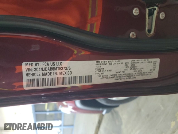 2021 Jeep Compass Freedom with VIN 3C4NJDAB6MT537376, listed as a Copart auction lot 54901395 with 31,164 mi miles and Salvage Title. Bid and sale history available at carsss.com. Image 14.