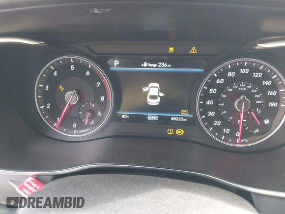 2019 Genesis G70 2.0T Advanced with VIN KMTG44LA2KU034212, listed as a IAAI auction lot 41780111 with 48,222 mi miles. Bid and sale history available at carsss.com. Image 7.