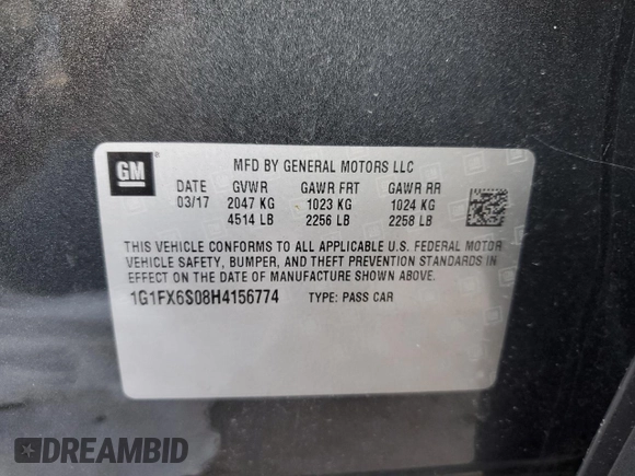 2017 Chevrolet Bolt EV Premier with VIN 1G1FX6S08H4156774, listed as a Copart auction lot 59522812 with 70,579 mi miles. Bid and sale history available at carsss.com. Image 10.