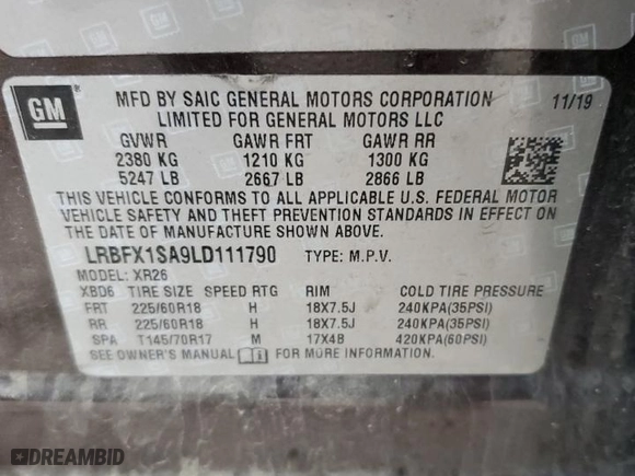 2020 Buick Envision Preferred with VIN LRBFX1SA9LD111790, listed as a Copart auction lot 83565094 with 42,653 mi miles and Salvage Title. Bid and sale history available at carsss.com. Image 14.