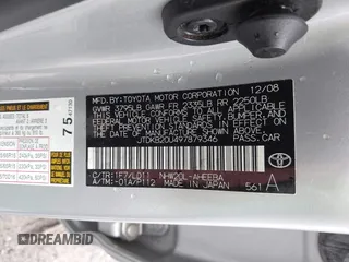 2009 Toyota Prius z VIN JTDKB20U497879346, wystawiony jako IAAI lot #41927970 z przebiegiem 291 906 mil mil oraz . Historia ofert i sprzedaży dostępna na DreamBid. Obrazek 9.