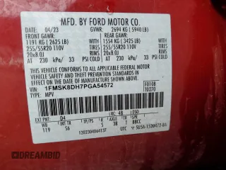 2023 Ford Explorer XLT с VIN 1FMSK8DH7PGA54572, выставлен на аукционе Copart как лот 55554925 с пробегом 35 686 миль миль и Чистый • Clean title. История ставок и продаж доступна на DreamBid. Изображение 14.