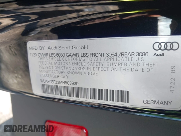 2021 Audi RS 7 z VIN WUAPCBF23MN903930, wystawiony jako IAAI lot #41669778 z przebiegiem 13 175 mil mil oraz . Historia ofert i sprzedaży dostępna na DreamBid. Obrazek 9.