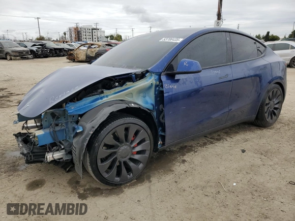2022 Tesla Model Y Performance with VIN 7SAYGDEFXNF438281, listed as a Copart auction lot 53706435 with Not provided miles and Salvage title. Bid and sale history available at DreamBid. Image 1.