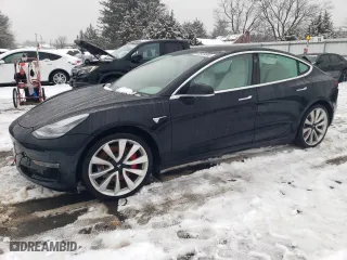 2019 Tesla Model 3 Long Range with VIN 5YJ3E1EB1KF407053, listed as a Copart auction lot 45630465 with 0 mi miles and Salvage Title. Bid and sale history available at carsss.com. Image 1.