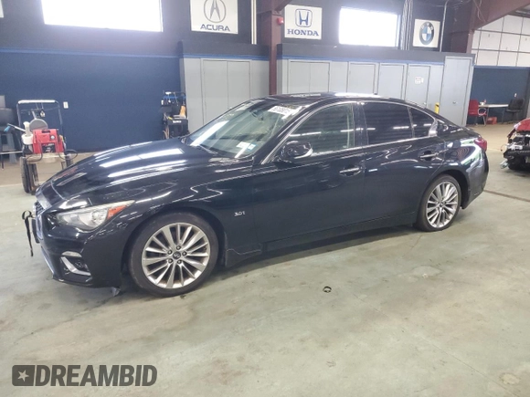 2018 Infiniti Q50 Luxe with VIN JN1EV7AR0JM431979, listed as a Copart auction lot 56108015 with 85,597 mi miles and Clean Title. Bid and sale history available at DreamBid. Image 1.