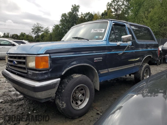 1989 Ford Bronco Custom z VIN 1FMEU15H6KLA27263, wystawiony jako Copart lot #73462704 z przebiegiem 88 209 mil mil oraz Szkoda całkowita • Salvage title. Historia ofert i sprzedaży dostępna na DreamBid. Obrazek 1.