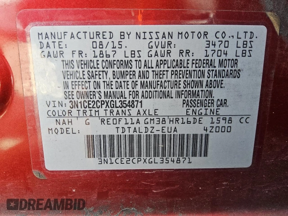 2016 Nissan Note S с VIN 3N1CE2CPXGL354871, выставлен на аукционе Copart как лот 59614965 с пробегом 171 711 миль миль и Чистый • Clean title. История ставок и продаж доступна на DreamBid. Изображение 12.