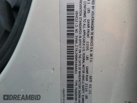 2011 Volkswagen Jetta SEL с VIN 3VWLZ7AJ9BM348461, выставлен на аукционе Copart как лот 53577715 с пробегом 90 591 миль миль и Списание • Salvage title. История ставок и продаж доступна на DreamBid. Изображение 12.