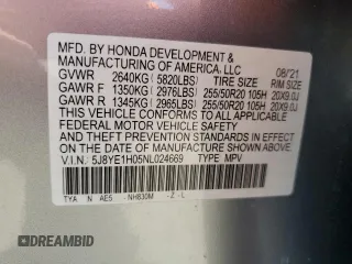 2022 Acura MDX w/A-Spec Package with VIN 5J8YE1H05NL024669, listed as a Copart auction lot 54139455 with 54,126 mi miles and Salvage Title. Bid and sale history available at carsss.com. Image 13.