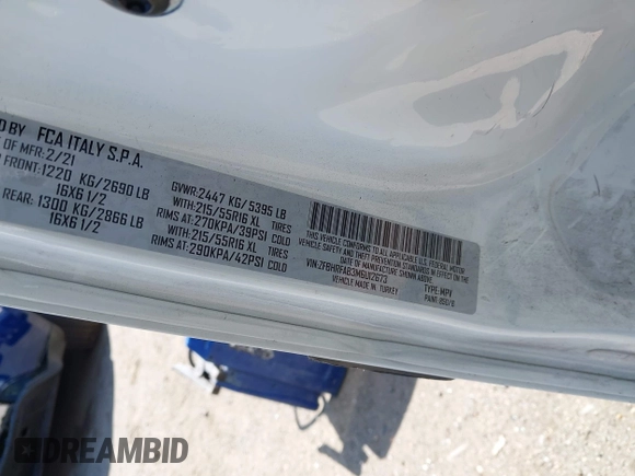 2021 Ram ProMaster City Cargo Tradesman с VIN ZFBHRFAB3M6U12673, выставлен на аукционе IAAI как лот 41914013 с пробегом 84 879 миль миль и . История ставок и продаж доступна на DreamBid. Изображение 9.