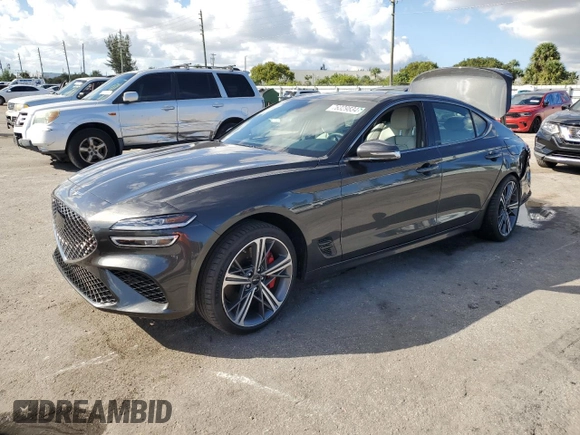 2024 Genesis G70 Sport Advanced with VIN KMTG54SE3RU137196, listed as a Copart auction lot 76329834 with 1,348 mi miles and Salvage Title. Bid and sale history available at DreamBid. Image 1.