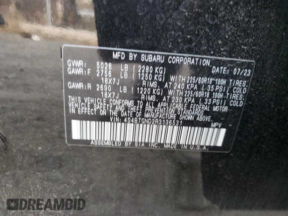 2024 Subaru Outback Limited XT with VIN 4S4BTGND2R3136531, listed as a Copart auction lot 78044194 with 5,446 mi miles and Salvage title. Bid and sale history available at DreamBid. Image 13.