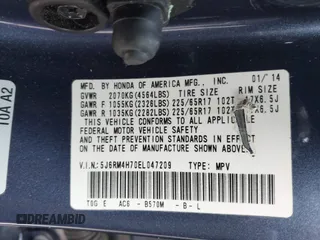 2014 Honda CR-V EX-L with VIN 5J6RM4H70EL047209, listed as a IAAI auction lot 42115691 with 46,587 mi miles and . Bid and sale history available at carsss.com. Image 9.