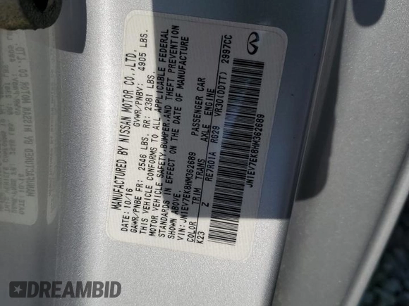 2017 Infiniti Q60 Premium с VIN JN1EV7EK8HM362689, выставлен на аукционе Copart как лот 53641065 с пробегом 113 849 миль миль и Списание • Salvage title. История ставок и продаж доступна на DreamBid. Изображение 14.