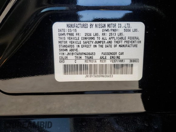 2015 Infiniti Q50 Premium with VIN JN1BV7ARXFM406453, listed as a Copart auction lot 54661515 with 77,298 mi miles and Salvage Title. Bid and sale history available at carsss.com. Image 12.