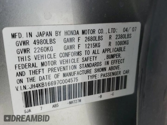 2007 Acura RL Technology with VIN JH4KB16697C004575, listed as a Copart auction lot 50403805 with 138,040 mi miles and Non repairable. Bid and sale history available at DreamBid. Image 13.
