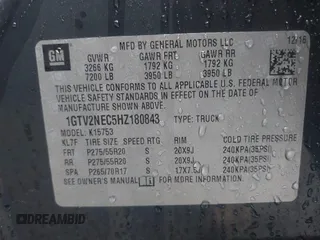 2017 GMC Sierra 1500 SLT z VIN 1GTV2NEC5HZ180843, wystawiony jako IAAI lot #41509410 z przebiegiem 89 943 mil mil oraz . Historia ofert i sprzedaży dostępna na DreamBid. Obrazek 9.