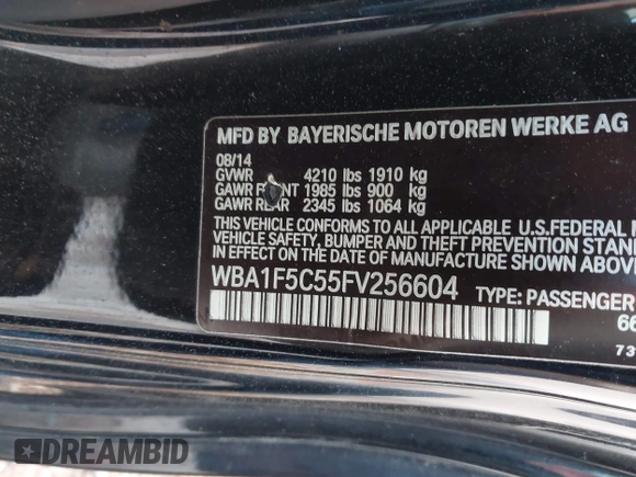 2015 BMW 2 Series 228i with VIN WBA1F5C55FV256604, listed as a IAAI auction lot 41841754 with 118,354 mi miles. Bid and sale history available at carsss.com. Image 9.