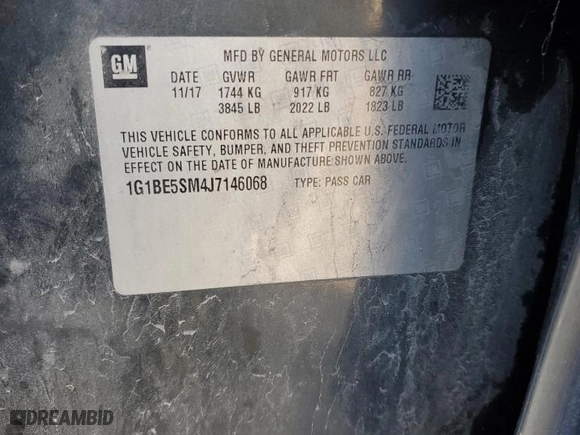 2018 Chevrolet Cruze LT with VIN 1G1BE5SM4J7146068, listed as a Copart auction lot 48847325 with 246,059 mi miles and Salvage Title. Bid and sale history available at carsss.com. Image 12.
