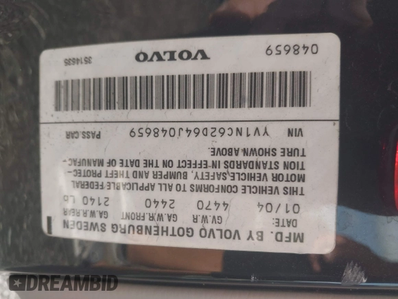 2004 Volvo C70 с VIN YV1NC62D64J048659, выставлен на аукционе IAAI как лот 42457985 с пробегом 41 685 миль миль и . История ставок и продаж доступна на DreamBid. Изображение 9.