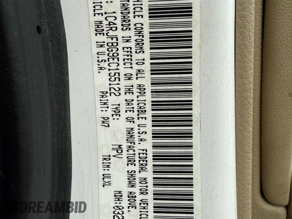 2014 Jeep Grand Cherokee Limited with VIN 1C4RJFBG9EC155122, listed as a Copart auction lot 63812735 with 164,061 mi miles and Clean title. Bid and sale history available at DreamBid. Image 10.