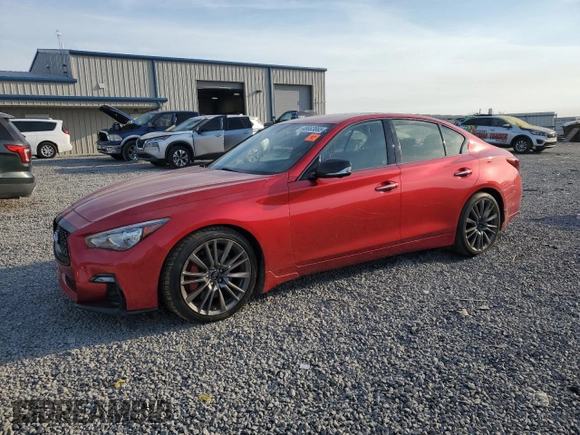 2021 Infiniti Q50 Red Sport 400 with VIN JN1FV7DP8MM850097, listed as a Copart auction lot 48663665 with 82,788 mi miles and Salvage Title. Bid and sale history available at DreamBid. Image 1.