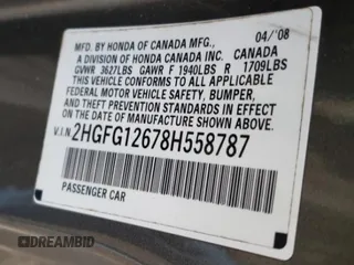 2008 Honda Civic Cpe LX with VIN 2HGFG12678H558787, listed as a Copart auction lot 48201295 with 109,555 mi miles and Salvage Title. Bid and sale history available at carsss.com. Image 12.