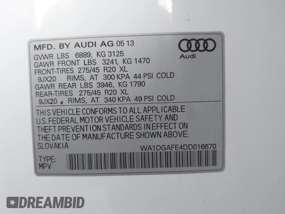 2013 Audi Q7 S line Prestige z VIN WA1DGAFE4DD016670, wystawiony jako IAAI lot #42201459 z przebiegiem 83 278 mil mil oraz . Historia ofert i sprzedaży dostępna na DreamBid. Obrazek 9.