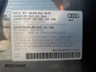 2015 Audi Q5 Premium Plus with VIN WA1DGAFP8FA122237, listed as a Copart auction lot 47339235 with 136,696 mi miles and Clean Title. Bid and sale history available at carsss.com. Image 13.