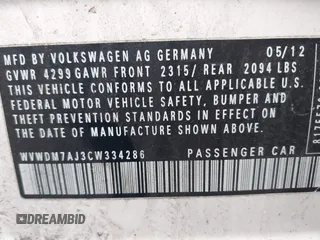 2012 Volkswagen Golf TDI with VIN WVWDM7AJ3CW334286, listed as a IAAI auction lot 41928099 with 173,426 mi miles and . Bid and sale history available at DreamBid. Image 9.
