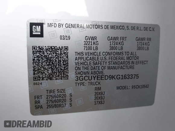 2019 Chevrolet Silverado 1500 RST with VIN 3GCUYEED9KG163375, listed as a IAAI auction lot 41681766 with 14,515 mi miles and . Bid and sale history available at DreamBid. Image 9.