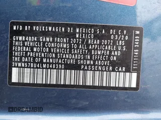 2020 Volkswagen Jetta S z VIN 3VWN57BU4LM048390, wystawiony jako IAAI lot #41946185 z przebiegiem 94 140 mil mil oraz . Historia ofert i sprzedaży dostępna na DreamBid. Obrazek 9.