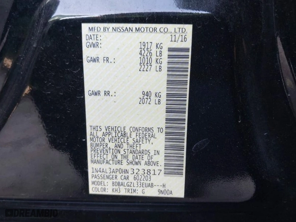 2017 Nissan Altima 2.5 S with VIN 1N4AL3AP0HN323817, listed as a IAAI auction lot 41637474 with 120,635 mi miles. Bid and sale history available at carsss.com. Image 9.