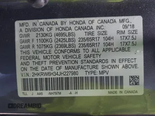 2018 Honda CR-V LX with VIN 2HKRW6H34JH227980, listed as a IAAI auction lot 41952213 with 35,718 mi miles. Bid and sale history available at carsss.com. Image 9.