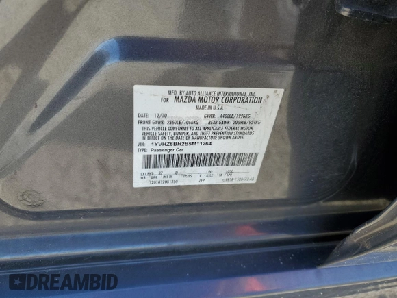 2011 Mazda Mazda6 i Sport with VIN 1YVHZ8BH2B5M11264, listed as a Copart auction lot 50020625 with 134,910 mi miles and Salvage Title. Bid and sale history available at carsss.com. Image 14.