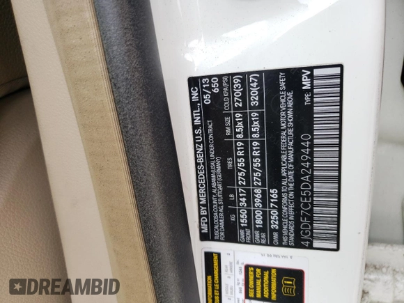 2013 Mercedes-Benz GL 450 z VIN 4JGDF7CE5DA249440, wystawiony jako Copart lot #57466825 z przebiegiem 120 163 mil mil oraz Tytuł czysty. Historia ofert i sprzedaży dostępna na DreamBid. Obrazek 14.