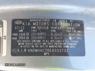 2014 Kia Sedona EX with VIN KNDMH4C70E6553732, listed as a IAAI auction lot 41812283 with 676,894 mi miles. Bid and sale history available at carsss.com. Image 9.