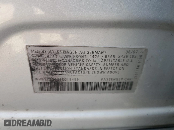 2008 Volkswagen Passat Komfort with VIN WVWLK73C88E018489, listed as a Copart auction lot 44925705 with 186,527 mi miles and Salvage title. Bid and sale history available at DreamBid. Image 12.