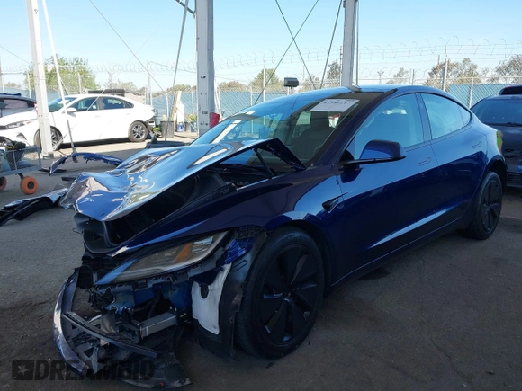 2024 Tesla Model 3 with VIN 5YJ3E1EA0RF745089, listed as a IAAI auction lot 41980217 with 9,851 mi miles and . Bid and sale history available at DreamBid. Image 2.