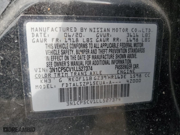2020 Nissan Kicks SV with VIN 3N1CP5CV1LL527374, listed as a Copart auction lot 43770285 with 107,443 mi miles and Salvage Title. Bid and sale history available at carsss.com. Image 15.