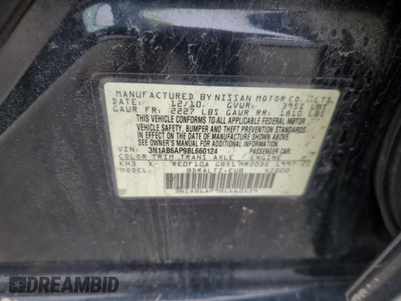 2011 Nissan Sentra SR with VIN 3N1AB6AP9BL660124, listed as a Copart auction lot 51515785 with 104,668 mi miles and Salvage Title. Bid and sale history available at DreamBid. Image 14.